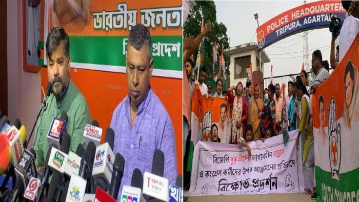 ICA Minister Sushanta Chowdhury trained guns at opposition Congress and CPIM during a press conference