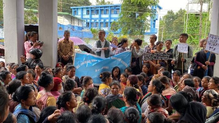 Mid-Day Meal Workers began their indefinite sit-in demonstration in Shillong