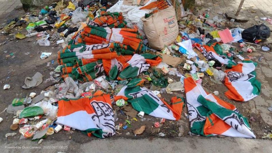 Assam: Congress flags found dumped in dustbins, disrespect shown to party symbol Assam: Congress flags found dumped in dustbins, disrespect shown to party symbol
