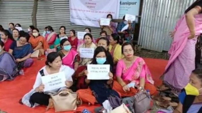 Manipur teachers protest demanding clearance of pending salaries