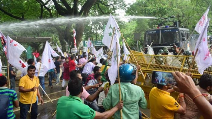 Tripura: Police Use Water Canon And Tear Gas To Disperse Opposition Agitators, 6 Injured