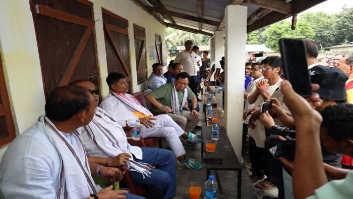 Assam Minister Pijush Hazarika along with the regional committee members while inspecting the Assam-Arunachal border areas