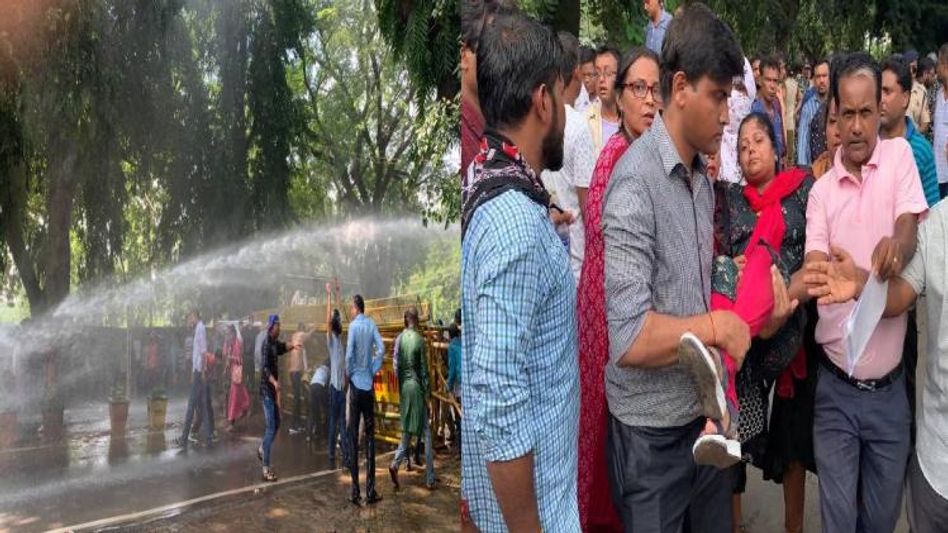 Protesting teachers face police wrath, break barricades to proceed towards Tripura Assembly  Protesting teachers face police wrath, break barricades to proceed towards Tripura Assembly