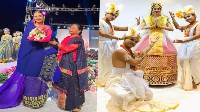 Former Miss World Manushi Chhillar and Femina Miss India World 2021 Manasa Varanasi walking the ramp in Manipuri attires