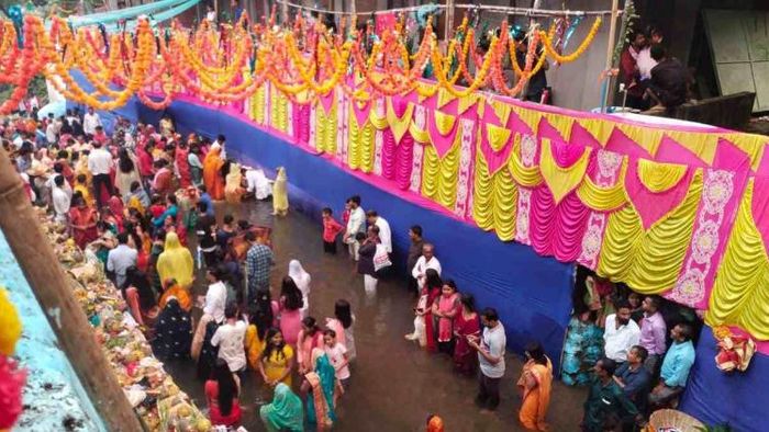 Hindu devotees in Meghalaya celebrating Chhath Puja