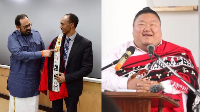 Union Minister Rajeev Chandrasekhar gifts 'Naga Shawl' to Ethiopian minister