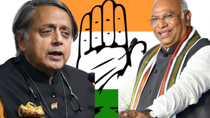 (L) Shashi Tharoor (R) Mallikarjun Kharge