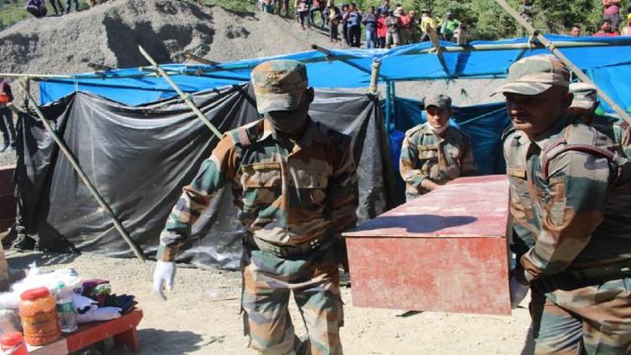 Assam Rifles at stone quarry collapsed site