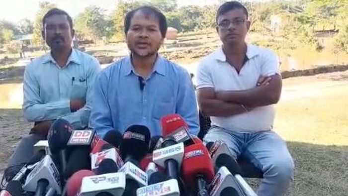 MLA Akhil Gogoi addressing media in Sivasagar
