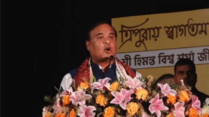 Assam Chief Minister Himanta Biswa Sarma addressing at the BJP Booth Vijay Abhiyan in Tripura