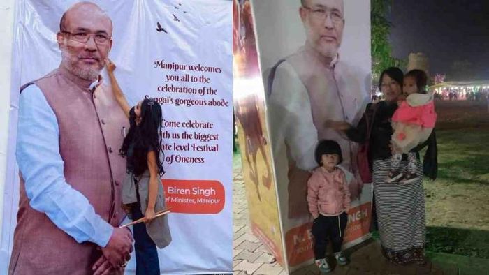 Girl kisses cutout of Manipur Chief Minister N Biren Singh
