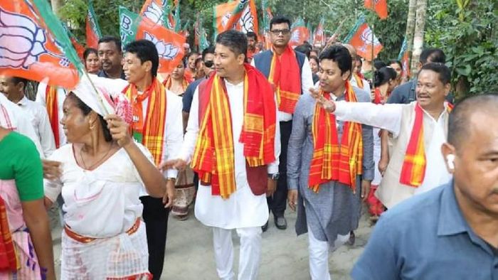 Assam Minister Pijush Hazarika during Deori Autonomous Council Election Campaign