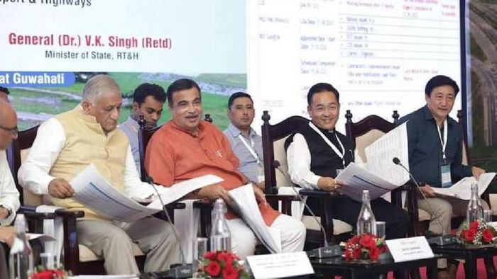 Union Minister Nitin Gadkari attending a review meet in Guwahati, Assam