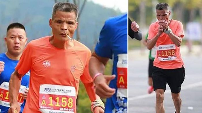 Chain smoker Uncle Chen completes marathon while smoking cigarettes