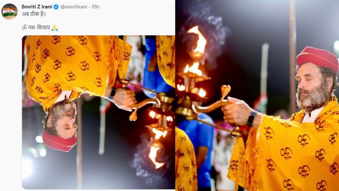 (L) Tweet of Union Minister Smriti Irani (R) Photo posted by Rahul Gandhi