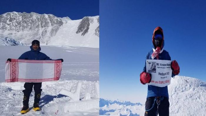 Hedayat Ali after climbing the highest peak of Antarctica