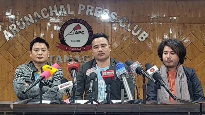 ANSU vice president Rahim Yangfo addresses media in a press conference held at Arunachal Press Club