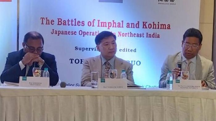 Japanese historian at a press conference discussing on the new volume of compilation on Imphal-Kohima battles soon to hit the market