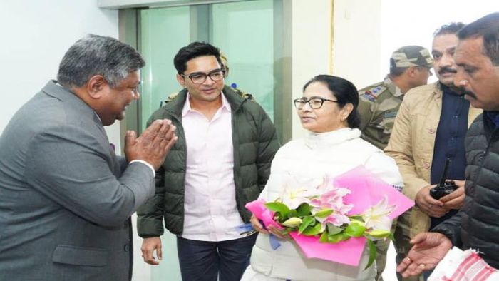 Mamata Banerjee during her arrival in Meghalaya
