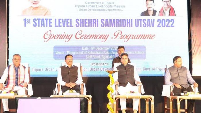 Tripura Chief Minister at the inauguration ceremony of 1st State Level Shehri Samriddhi Utsav- 2022 organized by TULM at Kshudiram Basu English Medium School Ground, Agartala.