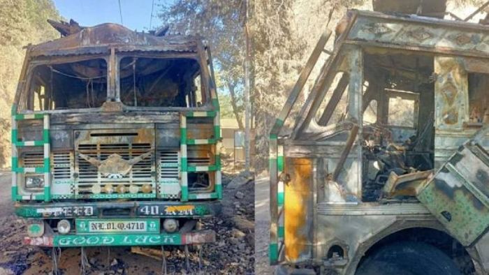 Manipur-bound truck set ablaze amidst ban by SAYO on Mao community