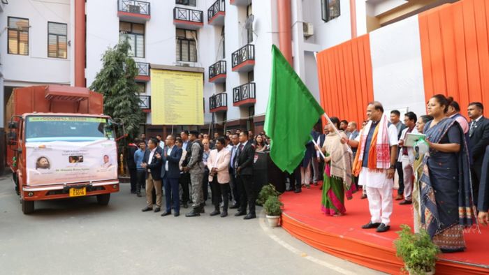 Assam CM Himanta Biswa Sarma flags off truck carrying solar lights
