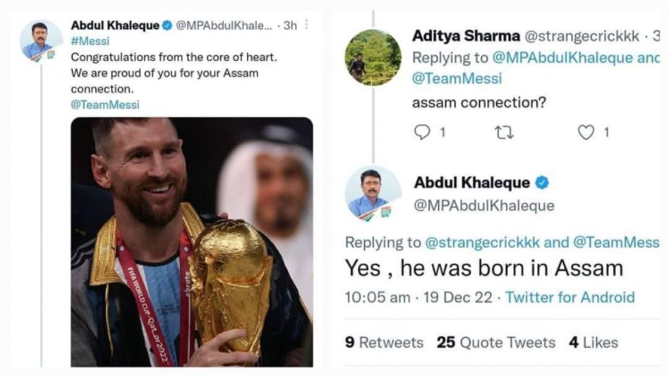 Congress MP claims Lionel Messi born in Assam, removes tweet after drawing flak from netizens Congress MP claims Lionel Messi born in Assam, removes tweet after drawing flak from netizens