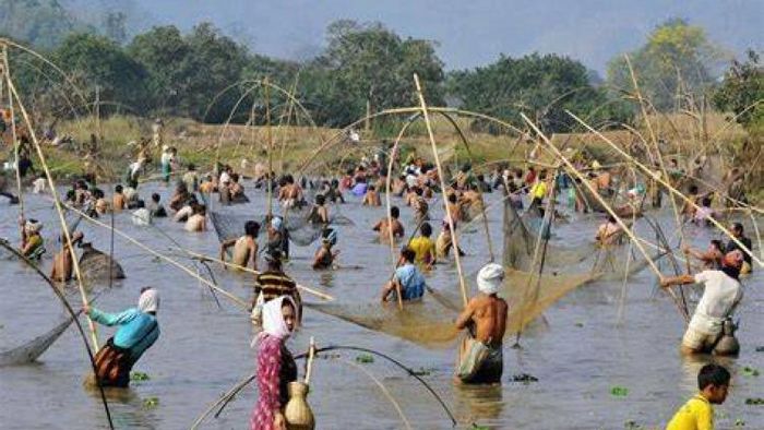 Community fishing in Assam during Magh Bihu