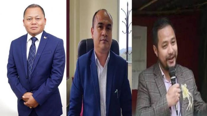 Mylliem Legislator Hamletson Dohling (L), former cabinet minister Samlin Malngiang (C), Umsning MLA Jason Sawkmie Mawlong (R)