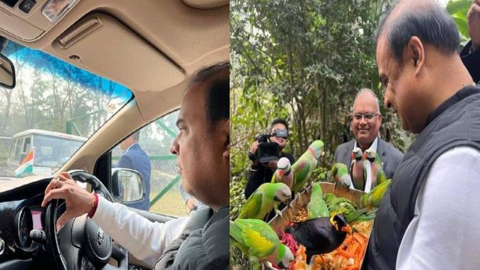 Assam CM Himanta Biswa Sarma spending some candid moments with the birds inside state zoo cum botanical garden in Guwahati