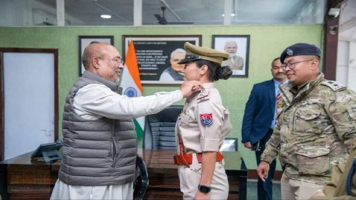 Manipur CM N Biren Singh honouring Bala Devi