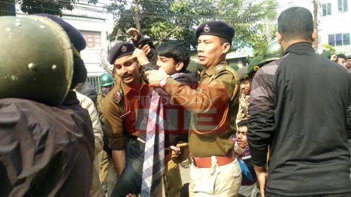 Police trying to remove the protestor