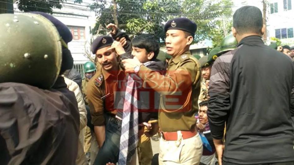 Tripura Congress gheraoes Education Minister's residence over alleged attack on campaigning trucks Tripura Congress gheraoes Education Minister's residence over alleged attack on campaigning trucks