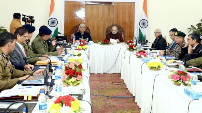 Union Home Minister Amit Shah addressing a press conference in Jammu