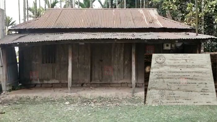 An arrest warrant still hanging at the house of KLO chief in Alipurduar