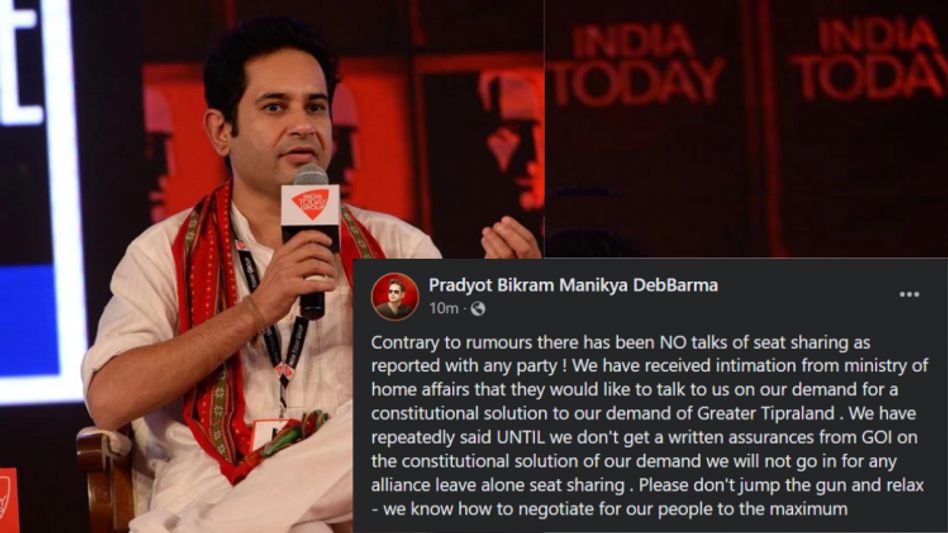 Tripura: TIPRA Motha rubbishes rumours of seat sharing, sticks to written assurance from Centre Tripura: TIPRA Motha rubbishes rumours of seat sharing, sticks to written assurance from Centre