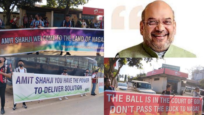 Protesters welcome Amit Shah, demands political solution before election in Nagaland