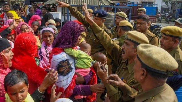 Protest by women who husbands, fathers, brothers have been arrested in child marriage crackdown in Assam