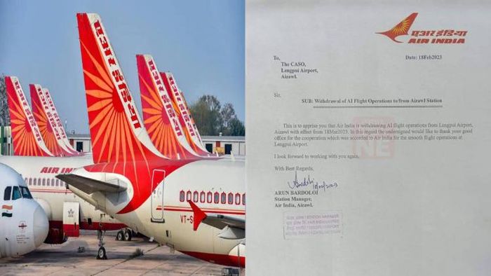 Letter mentioning withdrawal of AI flight services in Aizawl