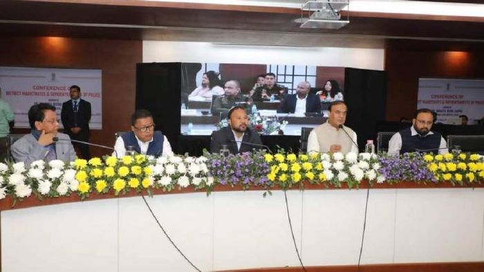 Assam Chief Minister Himanta Biswa Sarma addressing a conference on February 17
