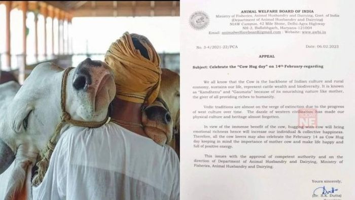 Circular by Animal Welfare Board of India urging people to observe Feb 14 as Cow Hug day