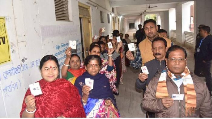 Voters at polling stations in Tripura