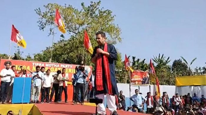 TIPRA Motha chairman Pradyot Manikya campaigning for party candidate at Raima Valley