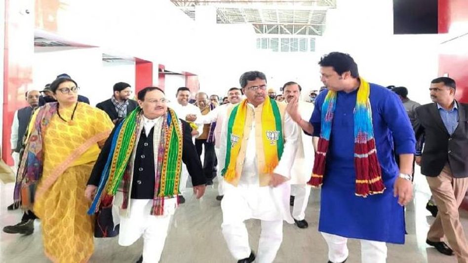 Tripura: BJP chief JP Nadda, Union Minister Smriti Irani arrive in state to participate in rally  Tripura: BJP chief JP Nadda, Union Minister Smriti Irani arrive in state to participate in rally