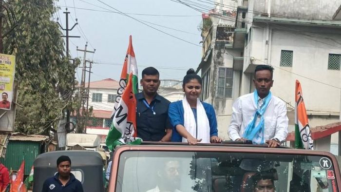 West Bengal TMC President Sayani Ghosh campaigns for Tripura TMC candidate Pujan Biswas