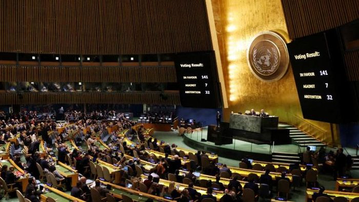 In a “historic voting” at the UNGA, 141 voted in favor of the resolution, 32 abstained, including China and India and seven voted against it.