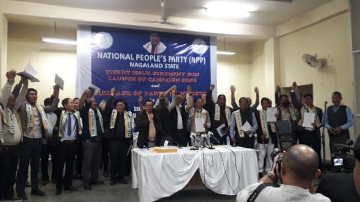 NPP candidates with other party leaders after the ticket distribution ceremony in Dimapur