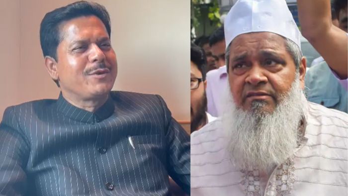 (L) Bhupen Borah (R) AIUDF chief Badruddin Ajmal