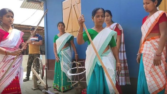 Assam: Rongali Bihu preparations in full swing as women of Abhayapuri make traditional gamosas for loved ones