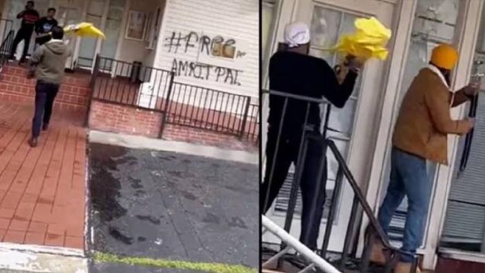 Protesters defacing buildings, walls of the Indian Consulate at San Francisco